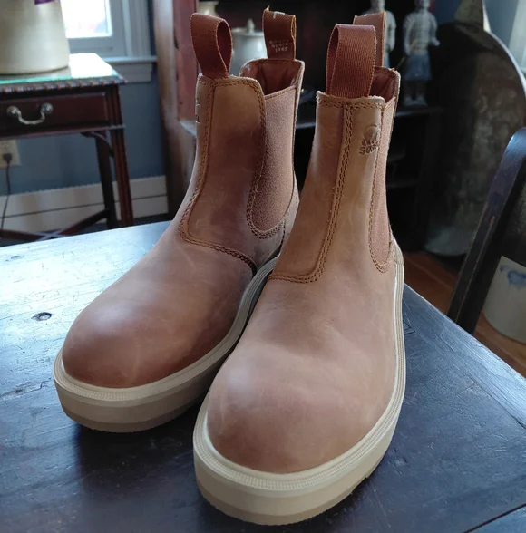 Sorel brown & tan leather Hi Rise Chelsea ankle boots Womens 5.5 - Picture 9 of 9